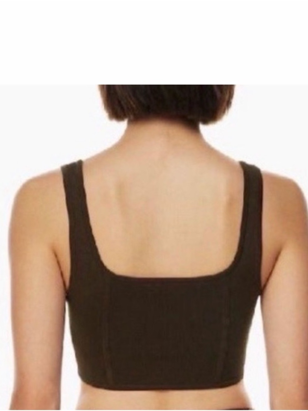 Square Neck Ribbed Crop Tank Top - Dark Brown - Picture 2 of 3